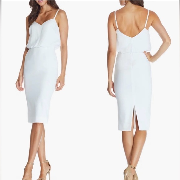 NWOT Dress the population Alondra Blouson Sheath Dress in white sz S - Picture 1 of 7